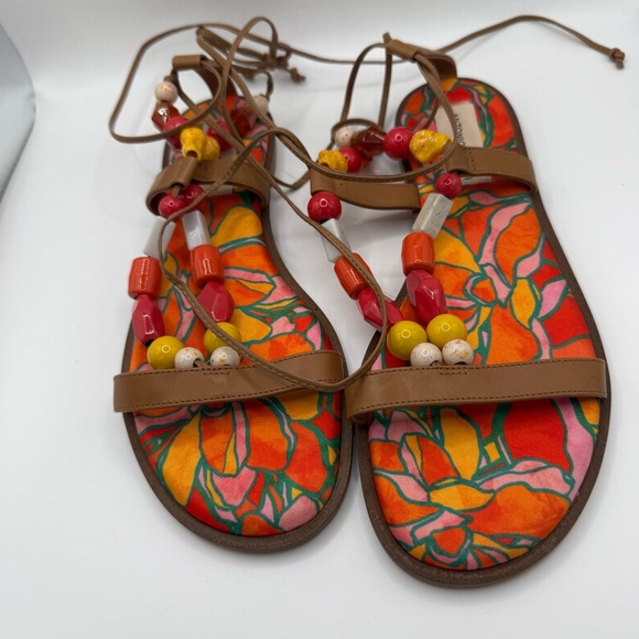ANTONIO MELANI Shoes - Antonio Melani Loola Beaded Lace Up Gladiator Sandals Tan Floral Print 8M